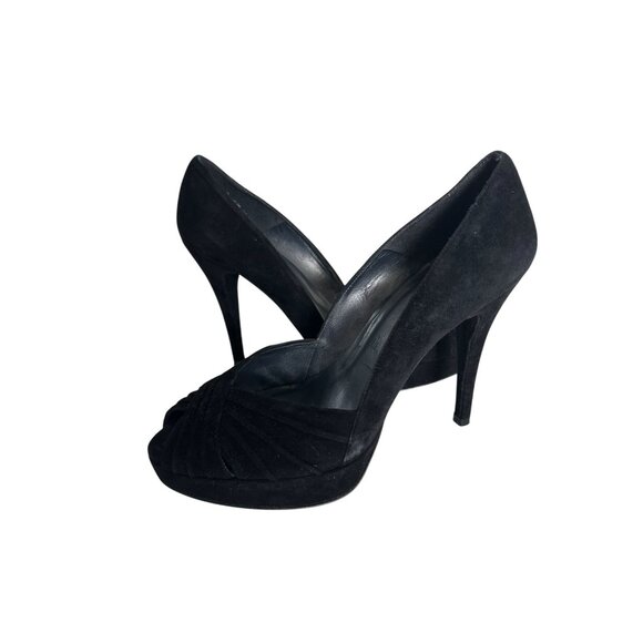 STUART WEITZMAN Black Suede Peeptoe Heels Size 9.5 - Picture 5 of 10